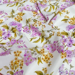 High-quality Flower Print Silk Satin Fabric, Luxury Natural Silk for Dresses, Silk for Designer Sewing, Italy Silk | White color base