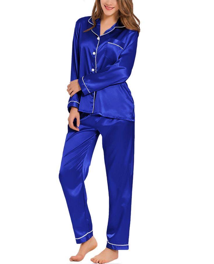 Luxury Silk Satin 5 Pieces Loungewear Set Royal Blue
