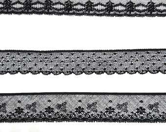 Black Cotton Crochet Lace Trim: Italian Exquisite Flower Embroidery, 0.91" Width
