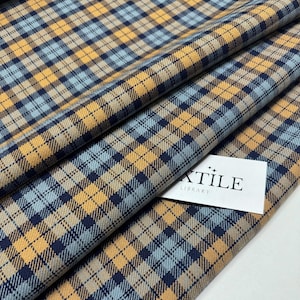 Tartan Wool Fabric, Blue Checkered Wool Fabric, Italian Fabric, Warm Wool Fabric for Suits, Dress, Skirts, Fabric by the Yard/Meter