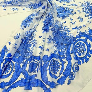 Elegant Floral Silk Chiffon Panel - DIY Craft Supplies, Italian Designer Fabric, per panel 1.53 yard\ 59.05 inches