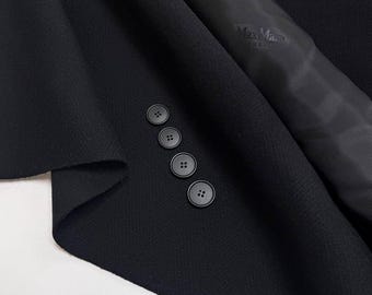 Last piece 2.3 yd (2.1 m) - Wool Fabric: Italian double Wool for Winter Coats, Black herringbone