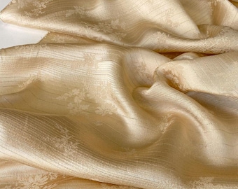 Jacquard Silk Fabric, Floral Pattern: Gold Beige Italian Dressmaking Silk