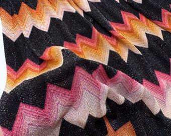 Italian Knit Fabric: Zigzag, black, pink, Lurex Designer Deadstock - 63" Wide