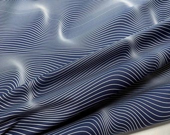 Luxury Italian Cotton Poplin Fabric: for shirts and dresses, Navy Blue Jacquard