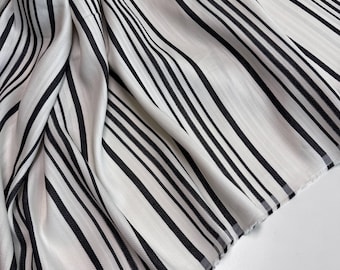 Italian Linen Jacquard Fabric: striped, milk and black color, 55" Wide