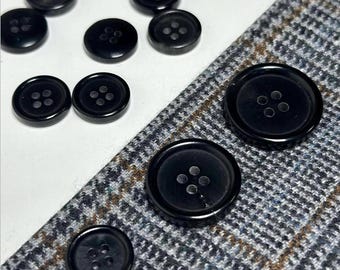 Elegant Black Genuine Horn Buttons: Italian Tailoring Supplies, Set (15mm-30mm)