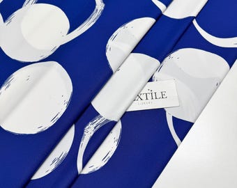 Cotton Fabric: Soft Stretch Material, Italian Blue & White Abstract