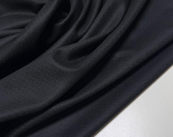 Italian Jacquard Cashmere Fabric, Designer Warm Fabric by the Meter - Black