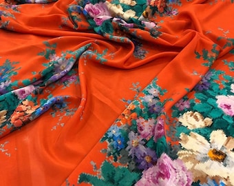 Silk Crepe De Chine Fabric: Italian Deadstock Designer Sewing Material, Orange