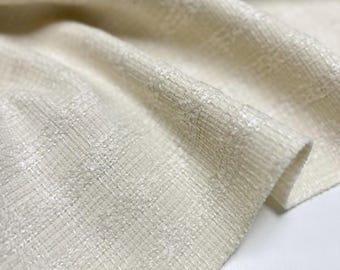 Woolen Tweed Bouclé Fabric - Italian Wool-Alpaca Blend, Milk-White color