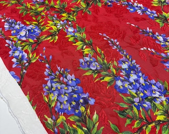 Włoska tkanina żakardowa: bawełna i jedwab, odzież designerska - czerwony, wisteria