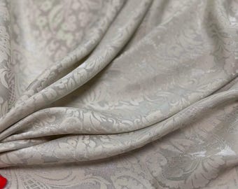 Italian Jacquard Silk Fabric: Pearl Silver Italian Deadstock - Paisley Pattern