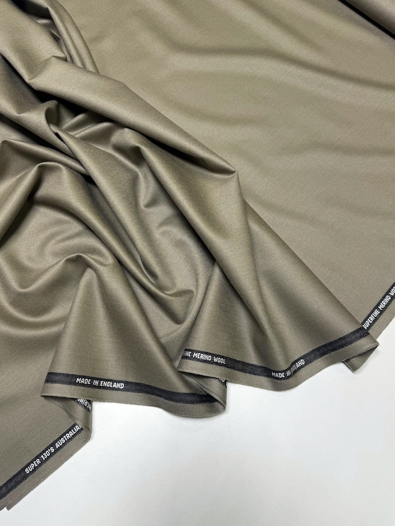 Merino Wool with Cashmere fibers Fabric, Warm Premium Wool Fabric - sage color (olive)