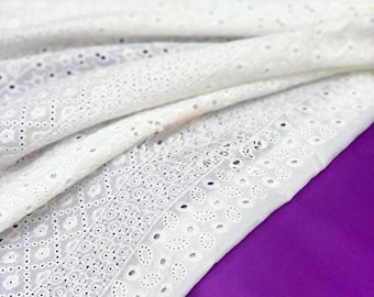 Italian Embroidered Cotton Fabric: White Lace Macrame