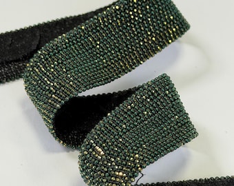 Italian Monili Trim: Green-Gold Metal Diamond on Textile Base