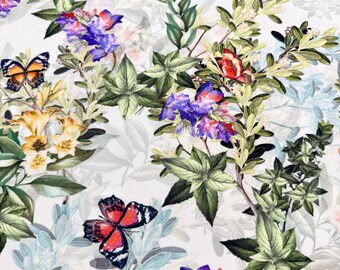 LAST PIECE 1.05 m (1.15 yd) - Floral Butterfly Crepe de Chine Silk Fabric, Italian Designer Sewing