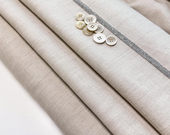 Italian Jacquard Linen Fabric: ecru color - Sewing Material for Suits, trousers