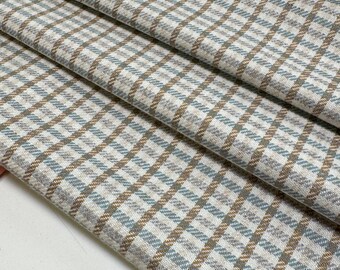 Italian Virgin Wool Fabric: Gray-Light Blue Checkered Suiting and Shirting