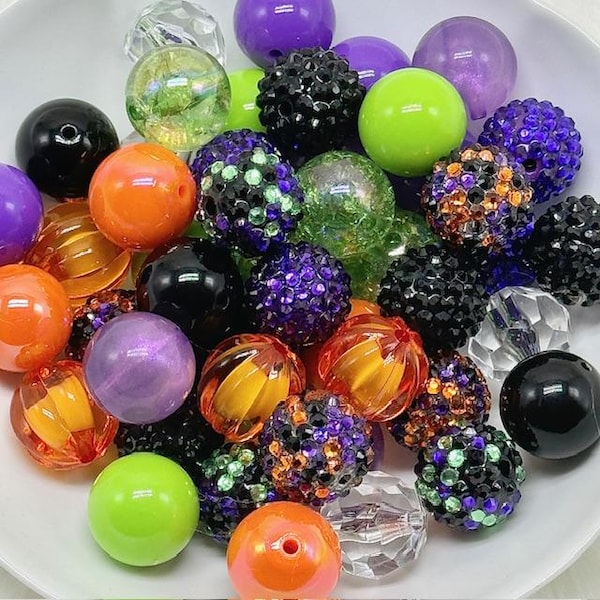 Halloween Bubblegum Bead Mix: Acrylic & Resin Chunky Beads for DIY Crafts Kids Crafts, Confetti Rhinestone Bead, Purple Spellbound Bead Set