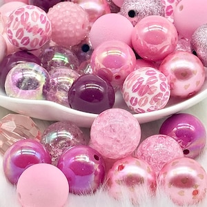 Craft Bead Mix Jewelry Beads Acrylic Beads Bubblegum Bead DIY Jewelry Supplies Keychain Beads Pen Beads Kids Craft Beads Teen Pink Kiss Me