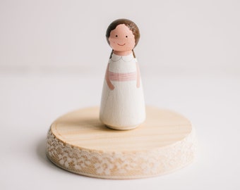 Custom Peg doll. Communion cake topper. First communion Cake Topper with dog or cat. Personalized peg. Custom peg people with dog or cat.