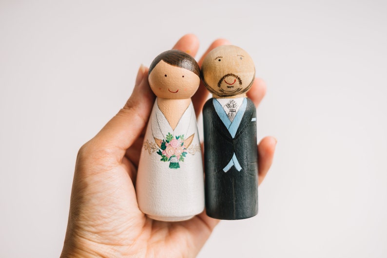 Cake Toppers for wedding. Custom Wedding Cake Topper. Wooden Cake Toppers. Wedding cake topper. Peg Doll cake topper. image 2