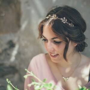 Bridal headband. Gold Leaf Bridal Headband. Wedding Headpiece. Olive Bridal headband. Women boho elastic Headband. Boho wedding image 8