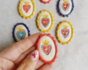 Milagritos Brooch Pin, Ceramic jewellery, ceramic milagritos brooch, Ceramic jewelry, Mexican Milagritos Brooch