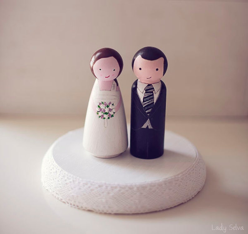 Cake Toppers for wedding. Custom Wedding Cake Topper. Wooden Cake Toppers. Wedding cake topper. Peg Doll cake topper. image 5