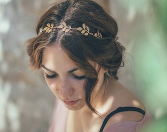 Bridal headband. Gold Leaf Bridal Headband. Wedding Headpiece. Olive Bridal headband. Women boho elastic Headband. Boho wedding