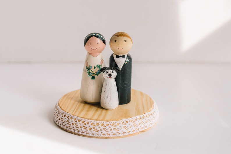 Wedding Cake Toppers with dog. Peg Doll cake topper. Custom wedding cake topper. Wedding cake toppers with cat, dog.Cake topper image 2