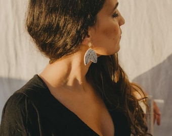 CLAY EARRINGS: Boho Leafs Earrings. Ceramic Boho Earrings