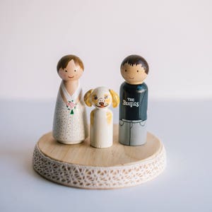 Wedding Cake Toppers with dog. Peg Doll cake topper. Custom wedding cake topper. Wedding cake toppers with cat, dog.Cake topper image 4