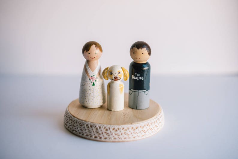 Wedding Cake Toppers with dog. Peg Doll cake topper. Custom wedding cake topper. Wedding cake toppers with cat, dog.Cake topper image 4
