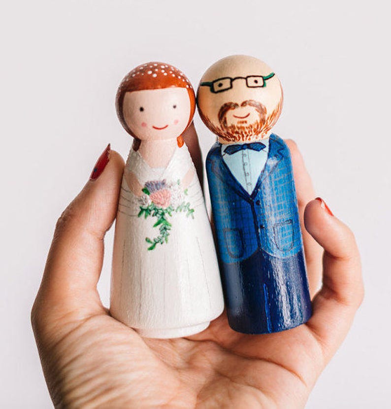 Cake Toppers for wedding. Custom Wedding Cake Topper. Wooden Cake Toppers. Wedding cake topper. Peg Doll cake topper. image 1