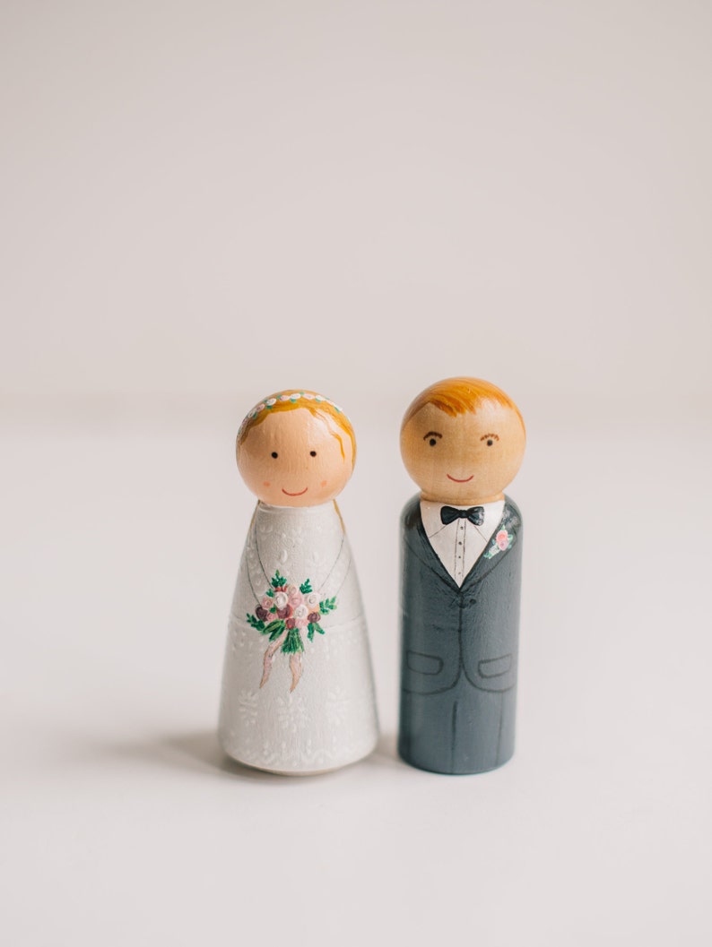 Cake Toppers for wedding. Custom Wedding Cake Topper. Wooden Cake Toppers. Wedding cake topper. Peg Doll cake topper. image 9