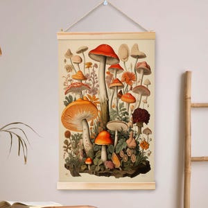 Vintage retro paddestoelen illustraties hangende canvaskunst natuur schilderij vintage muurkunst canvas muurkunst boerderij decor wandtapijten.