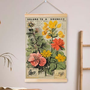 Vintage Wildflowers Floral Wooden Frame Hanging Canvas Flower Wall Art Natural Plant Wall Decor.