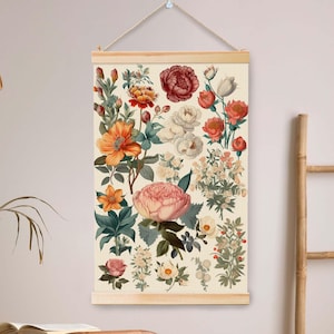 Franse bloemen hangende canvaskunst Bloemen canvas hangende muurkunst Vintage bloemenkunst schilderij, canvas tapijt, grote muur hangen.