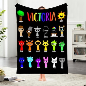 Personalized Sprunki Blanket Colorful Cartoon Blanket Funny Blanket Kids Throw Blanket Custom Blanket Gifts for Boyfriend Girlfriend