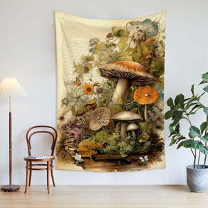 Vintage Paddenstoel Wandtapijt Paddenstoel Muurkunst Wandtapijt Rustiek Paddestoel Muur Opknoping Illustratieve Referentiekaart Woondecoratie Slaapkamer Decor.