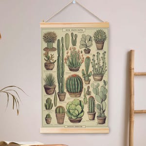 Canvaskunst vintage cactus hangend, bloemschilderij, vintage muurkunst, canvas muurkunst, boerderijdecor, wandtapijten wanddecoratie.