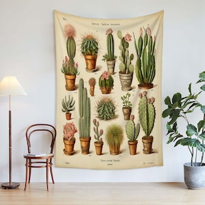 ヴィンテージ サボテン タペストリー 壁掛け 参考説明 寝室 植物タペストリー 自然アート タペストリー ホーム デコレーション。