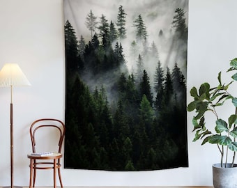 Misty Forest Landscape Wall Art Nature Aesthetic Mountain Wall Tapestry Wilderness Wall Hanging Gift Home Decor Bedroom Dorm Gift.