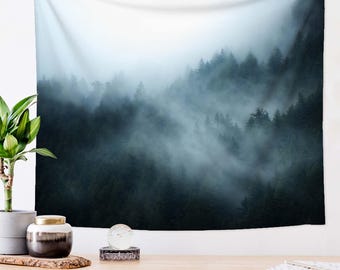 Misty Forest Landscape Wall Art Nature Aesthetic Mountain Wall Tapestry Wilderness Wall Hanging Gift Home Decor Bedroom Dorm Gift.