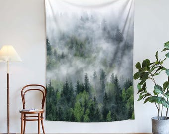 Misty Forest Landscape Wall Art Nature Aesthetic Mountain Wall Tapestry Wilderness Wall Hanging Gift Home Decor Bedroom Dorm Gift.