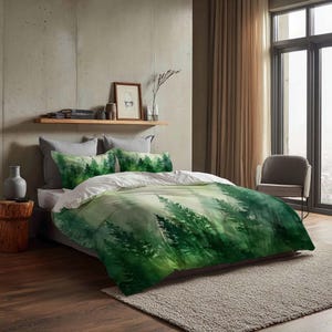 Geschenk Grüner Kiefernwald Aquarell Bettbezug Drei Bettwäsche Set Personalisierte Name Geburtstag Bettwäsche Quilt Cover Weihnachten Halloween Geschenk.