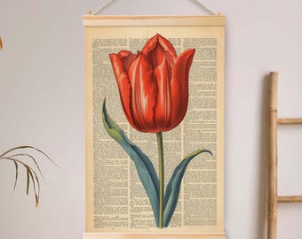 French Tulip Flowers Hanging Canvas Art Flowers Canvas Hanging Wall Art Vintage Flowers Art Painting, Canvas Tapestry, Large Wall Hanging.