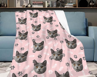 Personalisierte Katzen Foto Decke mit Name Personalisierte Katzen Decke Haustier Foto Decke Geschenk Katze Papa Geschenk Geburtstagsgeschenk.